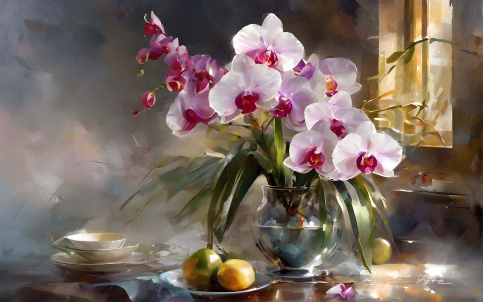 Horizontal Floral Still Life Painting