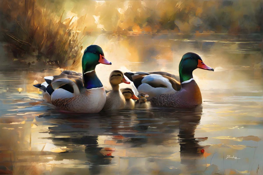 Floating Ducks and Geese Painting