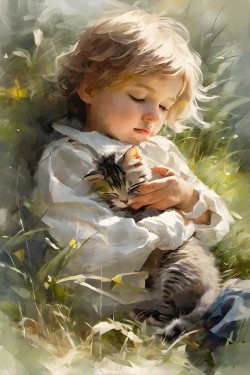 Child and Cat Painting