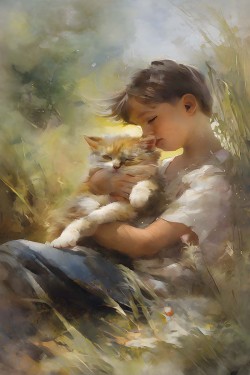 Child and Cat Painting