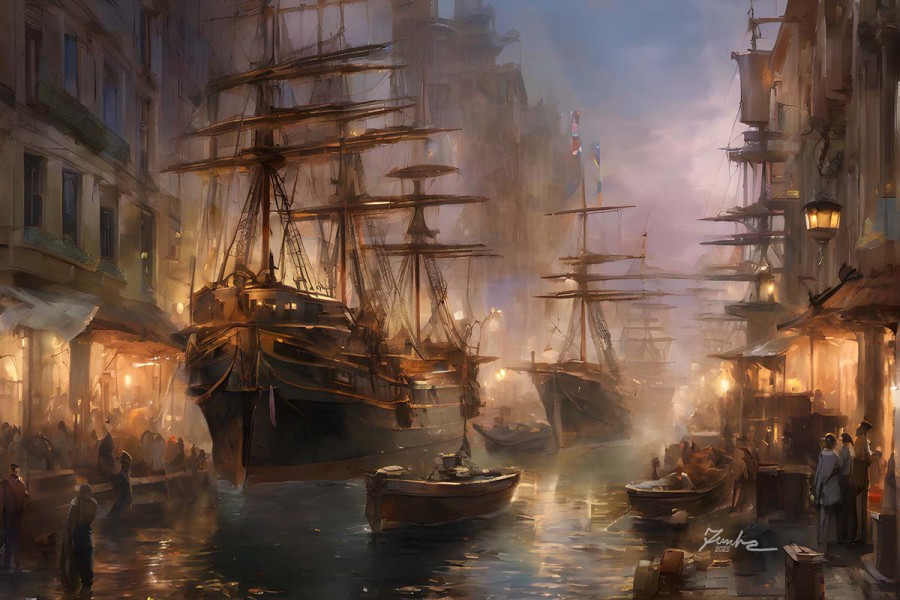 Industrial Harbor Painting