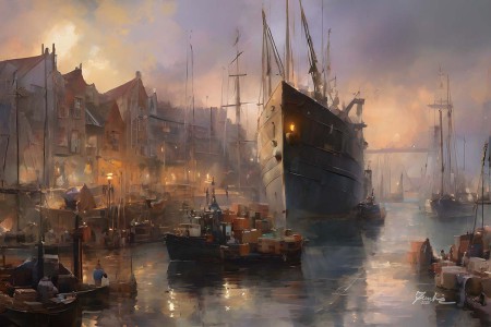 Industrial Harbor Painting