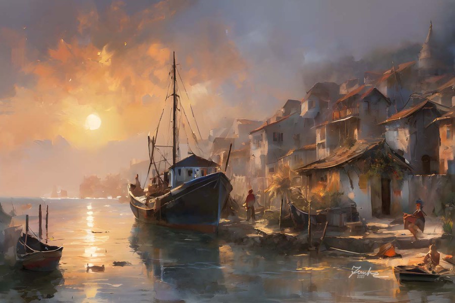 Sunset Harbor Painting