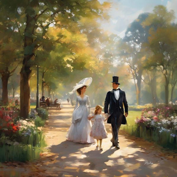19th Century Park Promenade Painting