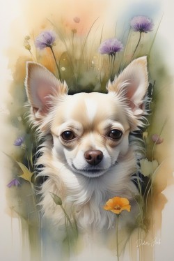 Dogs in Meadow Painting