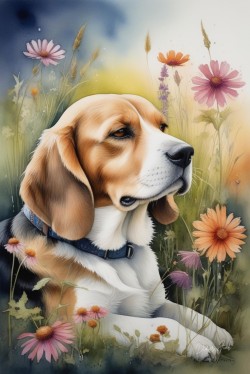 Dogs in Meadow Painting